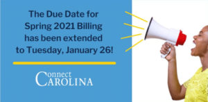 Spring 2021 Billing Due Date Extended to Tuesday, Jan. 26
